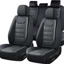 Coverado Car Seat Covers Full Set, Seat Covers for Cars, Car Seat Protector Waterproof, Leather Car Seat Cushion, Universal Interior Covers Seat Protectors for Most Cars Black
