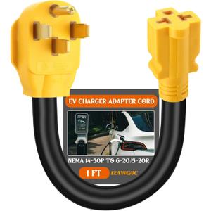 14-50P to 6-20/15R or 5-20/15R RV EV Adapter Cord Compatible with NEMA 50 Amp 4 Prong 240V to 20/15 Amp 3 Prong 240V 6-20/15R or 5-20/15R T Blade for EV Charger HVAC 12 AWG 1FT