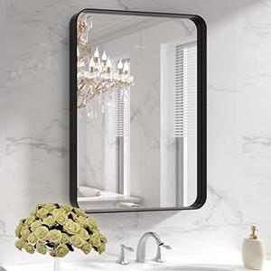 LOAAO Black Metal Framed Bathroom Mirror for Wall, 22X30 Inch Rounded Rectangle Mirror, Matte Black Bathroom Vanity Mirror Farmhouse, Anti-Rust, Hangs Horizontally or Vertically