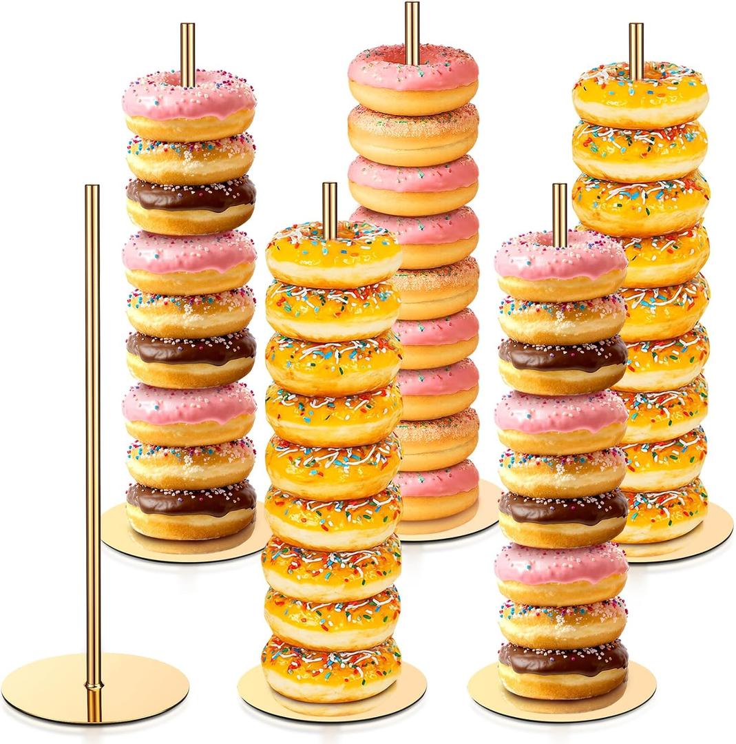 6 Pcs Metal Donut Display Stand Tower Bagel Holder Cake Stand Dessert Table Doughnut Holder Display Tower for Birthday Wedding Party and Donut Themed Party Decorations (Gold)