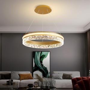 Modern LED Chandelier 1 Ring 19.7in Pendant Lighting for Kitchen Island 50W Dimmable LED Pendant Ceiling Light Gold Hanging Light with Remote for Kitchen Dining Room Bedroom Living Room