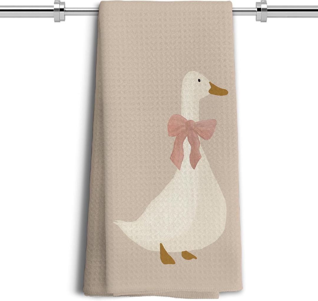 Goose Gifts Kitchen Towels, Pink Coquette Bow Goose Decorative Hand Towels for Bathroom, Goose Decor Dish Towels for Kitchen, Girly Bathroom Decor, Neutral Kitchen Decor, 16x24 Inches