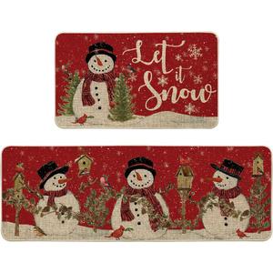 Artoid Mode Red Let It Snow Snowman Cardinal Bird Christmas Kitchen Mats Set of 2, Winter Home Decor Low-Profile Kitchen Rugs for Floor - 17x29 and 17x47 Inch