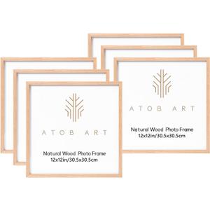 ATOBART 12x12 Picture Frames Solid Wood, 6 Pack OAK Photo Frame Set, Natural Wood Color Frames, for Wall Mounting Display