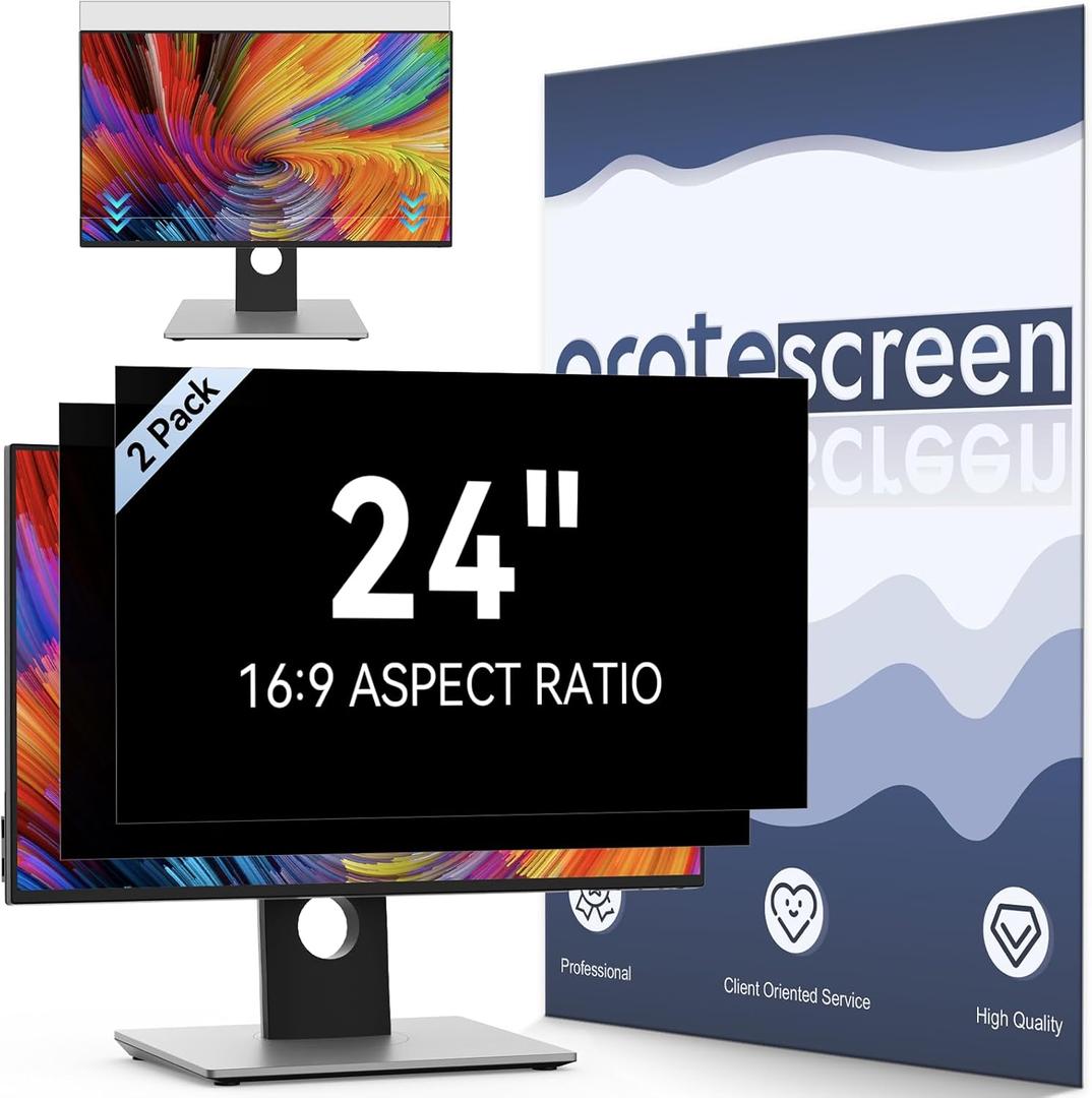 [2-Pack] 24 Inch Computer Privacy Screen Filter for 16:9 Widescreen Monitor, Removable Eye Protection Anti Glare Blue Light Filter Privacy Shield, Anti Spy Screen Protector Film 24 in (Black)