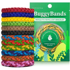 BuggyBands 24 Pack Mosquito Repellent Bracelets for Adults & Kids, DEET-Free, Individually Wrapped, Adjustable PU Leather Bug Repellent Wrist Bands