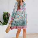 R.Vivimos Womens Long Sleeve Floral Casual Print Cotton Mini Tunic Dress (Green, M)
