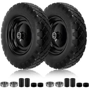Cenipar 4.80/4.00-8" Flat-Free Tire and Wheel, 16" Solid Wheelbarrow Tires with 5/8" or 3/4" Bearings, 3-7" Centered Hub 4.80/4.00-8 Tire and Wheel for Wheelbarrow Garden Trolley and Wagons(Black)