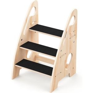 Toddler Step Stool, Wooden Height-Adjustable 3-Step Stool for Kids, Potty Training Stool with Handles and Non-Slip Pads for Bathroom Sink, Kitchen, Bedroom (X-Large)