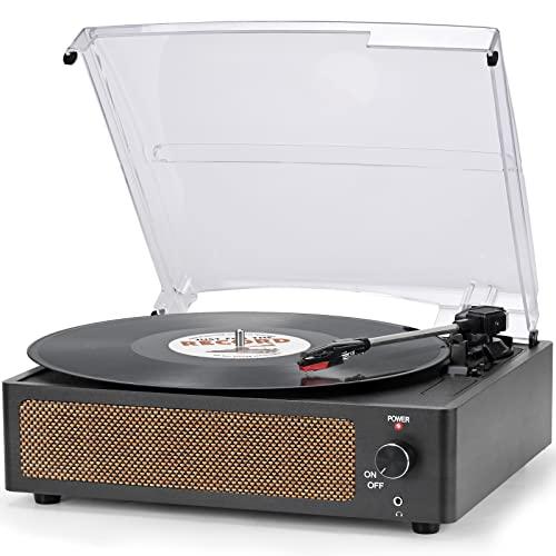 Vinyl Record Player with Speakers Vintage Turntable for Vinyls Records Belt-Driven Turn Table Support 3-Speed, Wireless Playback, Headphone, AUX-in, RCA Line LP Phonograph for Sound Enjoyment Black