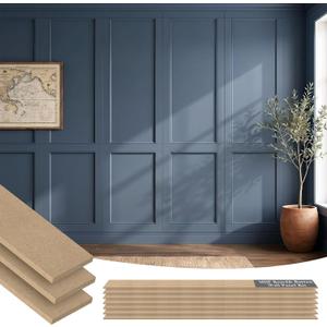 Nuanchu 5 Set 157.5 x 94.5 Inch MDF Board and Batten Wall Panel Kit Premade Wainscoting Panels Decorative Wall Molding Trim Slats Paintable Wainscoting Kit for DIY Home Bedroom Living Room Decor