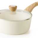 SENSARTE Ceramic Nonstick Sauce Pan with Lid, 3.0 Quart Saucepan with Double Spout, Large Cooking Pot, Non toxic Kitchen Sauce Pot, Non stick Saucier Pan, Induction Cookware, PFOA PTFE PFAS Free