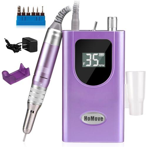35000RPM Portable Nail Drill Machine, HoMove Professional Nail Drill Machine, Rechargeable Electric Efile Nail Drills for Acrylic Gel Nails, Cordless Portable Nails Drill【Purple】Missing part