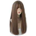 Long Straight Wig With Bangs Honey Brown Synthetic Hair for Women Natural Premium Soft Wig for Party Cosplay Use (22inch Honey Brown)