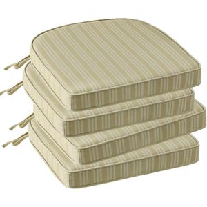 Outdoor Round Corner Seat Cushion, 17"x16"x2", Set of 4, Non Slip Seat Cushion Pads with Removable Cover for Patio Furniture, Garden Yard Lawn, Beige Brown Stripe