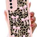 Aesthetics Cheetah Leopard Print Pink Bow Phone Case for Samsung Galaxy S20 FE 5G Case Raised Camera Protection Soft Silicone Slim TPU Funda Phone Cover for Samsung S20 FE 6.5 Inch