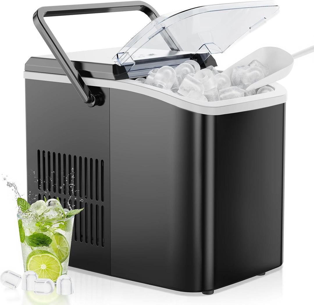 OLIXIS Ice Maker Machine with Handle,26lbs in 24Hrs,9 Ice Cubes in 6 Mins,Auto-Cleaning Portable Ice Maker with Basket and Scoop, Countertop Ice Maker for Home/Kitchen/Camping/RV, Black