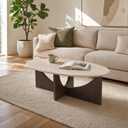 Honyee Oval Coffee Table 47 Inch, Travertine-Look Living Room Center Table, | Spacious 47-Inch Oval SurfaceWarm Travertine-Look TextureSculptural Curved Cross-Leg BaseQuick 15-Minute Assembly, 47 Inche