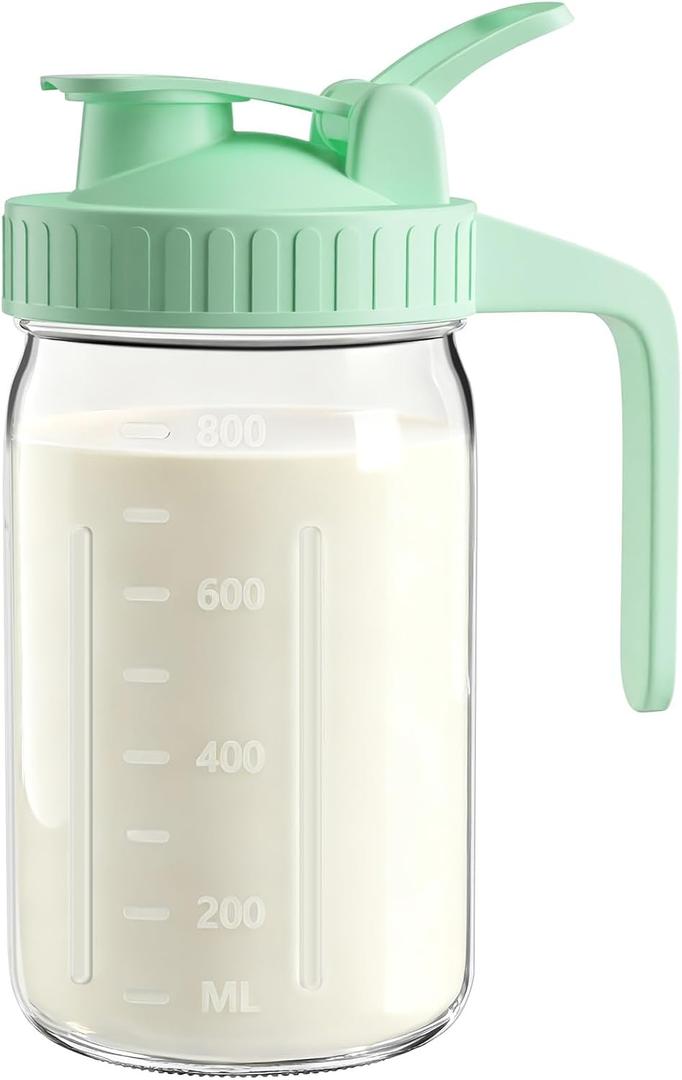 32oz Breast Milk Pitcher with Lid Leak-Proof & Airtight Glass Storage Container, Breastfeeding Essentials for Breastmilk, Wide Mouth Mason Jar Pitcher, Fast Formula Maker