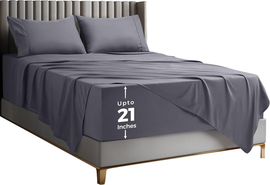Utopia Bedding Full Size Extra Deep Pocket Sheet Set Fits Mattresses Up to 21 inches Cooling, Soft & Breathable Oeko-Tex 4 Piece Bed Sheets (Grey)