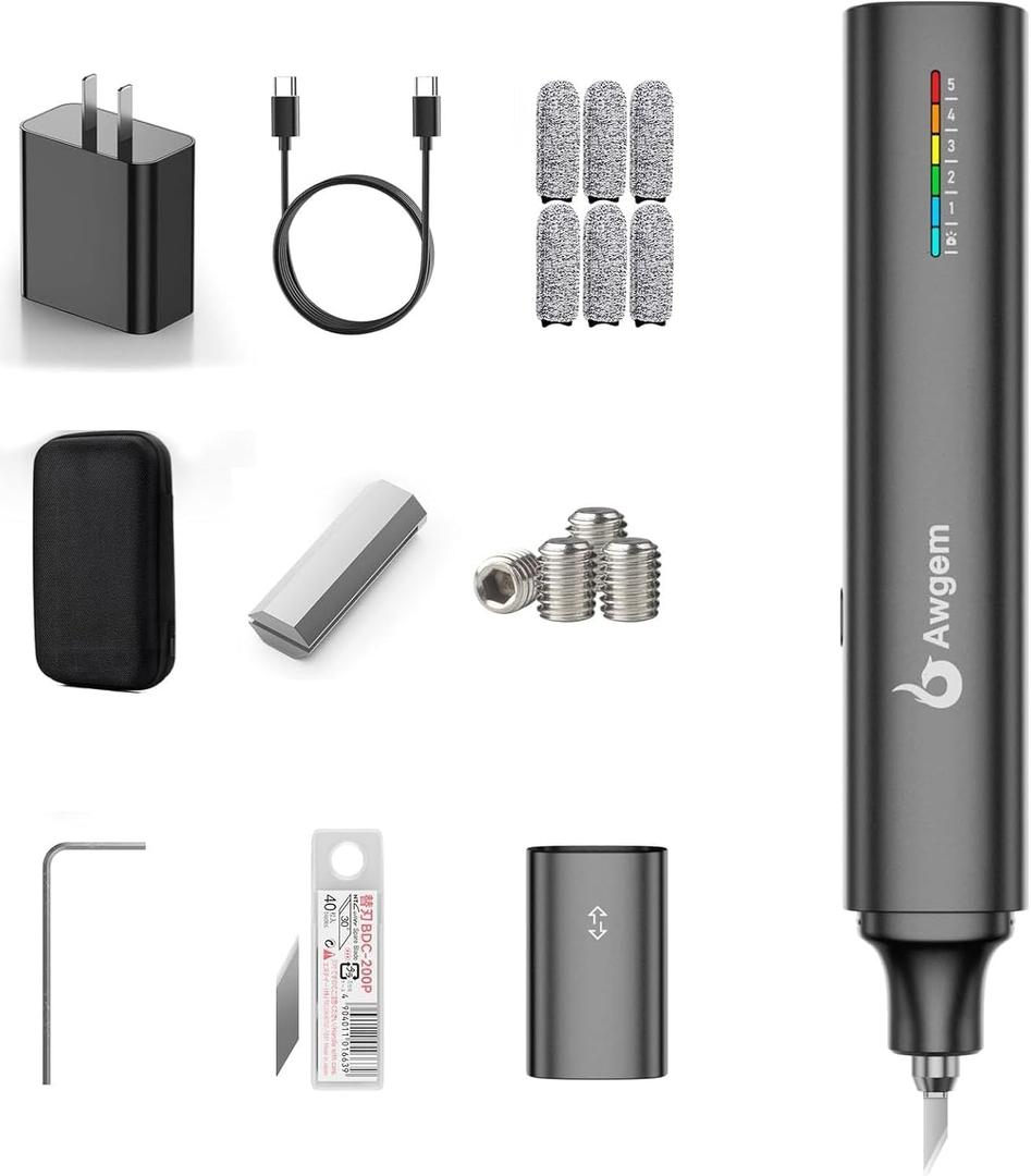 Ultrasonic Cutting Knife, 40 kHz Handheld Ultrasonic Knife, Ultrasonic Cutter Equipped with 50 Replacement Blades, 5 Adjustment Levels,Suitable for 3D Printed Models, Plastics, Wood(No Battery)