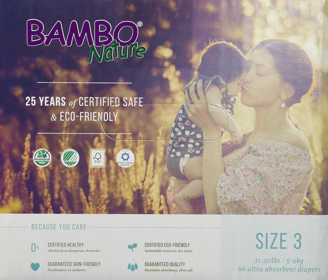 Bambo Nature Eco Friendly Baby Diapers Classic for Sensitive Skin, Size 3 (11-20 Lbs), 66 Count (2 Packs of 33)