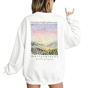 FASHGL Christian Sweatshirt Women Jesus Faith Pullover Bible Verse Inspirational Shirt Oversized Floral Graphic Tops White (Beige, XXL)