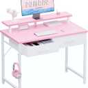Pamray 32 Inch Small Computer Desk with Monitor Stand and 2 Drawers | Small Gaming Desk, for Bedroom Apartment and Dorm, for Study Work and Writing, Small Spaces, Sturdy, Easy Assembly