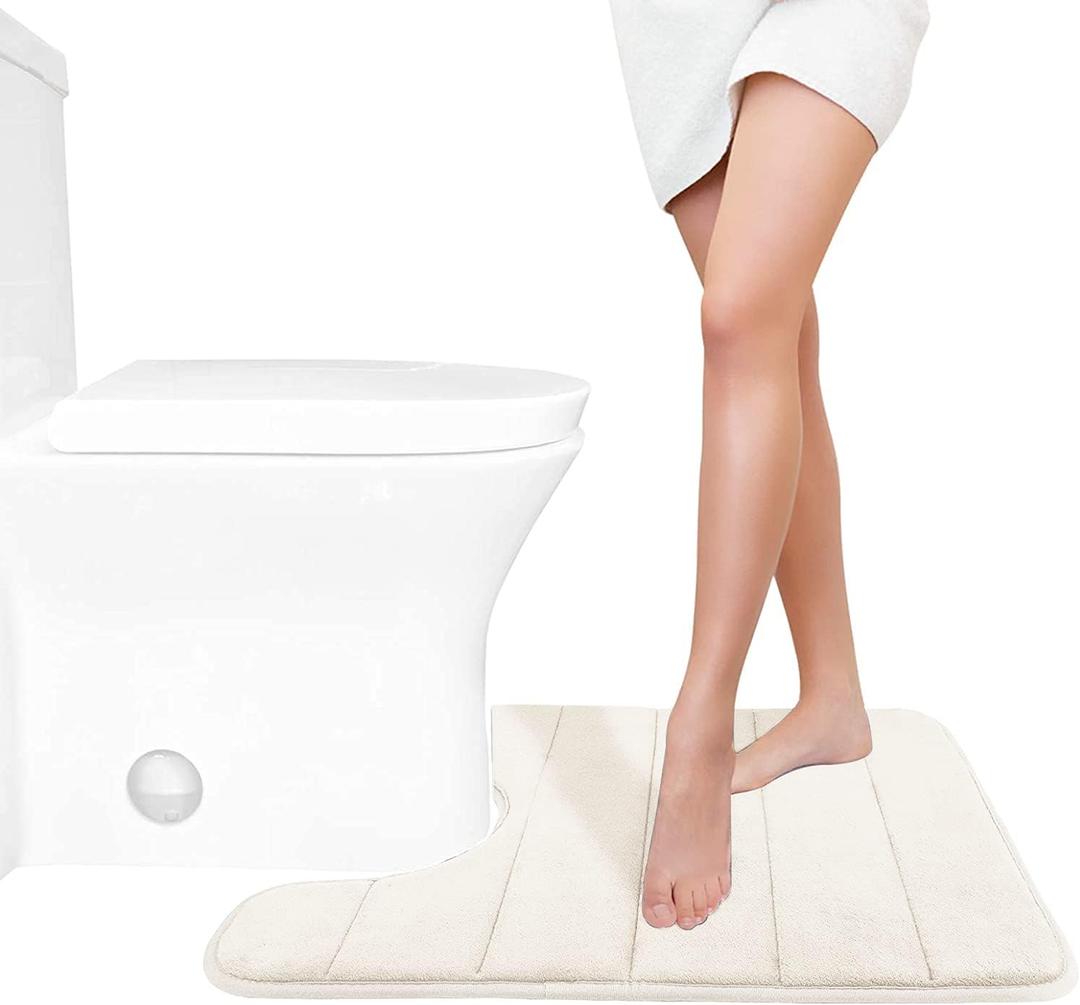 Yimobra Memory Foam Toilet Bath Mat U-Shaped, Commode Contour Rug, Soft and Comfortable, Super Water Absorbent, Non-Slip, Thick, Machine Wash Bathroom Commode Contour Rug, 24 X 20 Inches, Cream