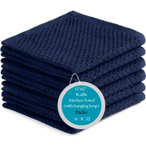 Premium Cotton Waffle Kitchen Wash Cloths - Pack of 6 (12x12 Inches), Ultra Soft, Super Absorbent, Quick Dry, Best as Wash Cloth and Dish Rags - Blue