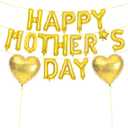 16 Inches HAPPY MOTHER'S DAY Letter Balloons Banner with Star and Heart Foil Balloons - Mylar Foil Alphabet Balloons Sign for Mother's Day Mom Party Decorations, Spring Family Gatherings (Gold)