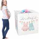 AmazingSpark 28in Jumbo Gender Reveal Gift Box Kit with Oversized Box Giant Pull Bows for Gender Reveal Baby Shower Birthday Party Decor (Baby Clothes), 1 Count