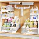 Under Sink Organizer, 2-Pack 3-Tier Thickened Metal Pull out Cabinet Organizer Shelf, Height Adjustable Slide out Storage Drawer Rack for Kitchen Bathroom Pantry Laundry Home Organization, White