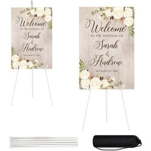 JEAWIWI 2PCS White Easel Stand for Wedding Sign Stand, 66 Inch Lightweight Adjustable Art Poster Stands for Display, Wedding Welcome Sign, White Metal Display Easel with Portable Bag