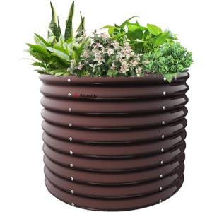 A ANLEOLIFE 30" Extra Tall Galvanized Raised Garden Beds Outdoor, 3x2.5ft Round Metal Planter Boxes for Planting Vegetables, Flowers, Fruits, Eco-Safe & Easy Setup, CafBronze