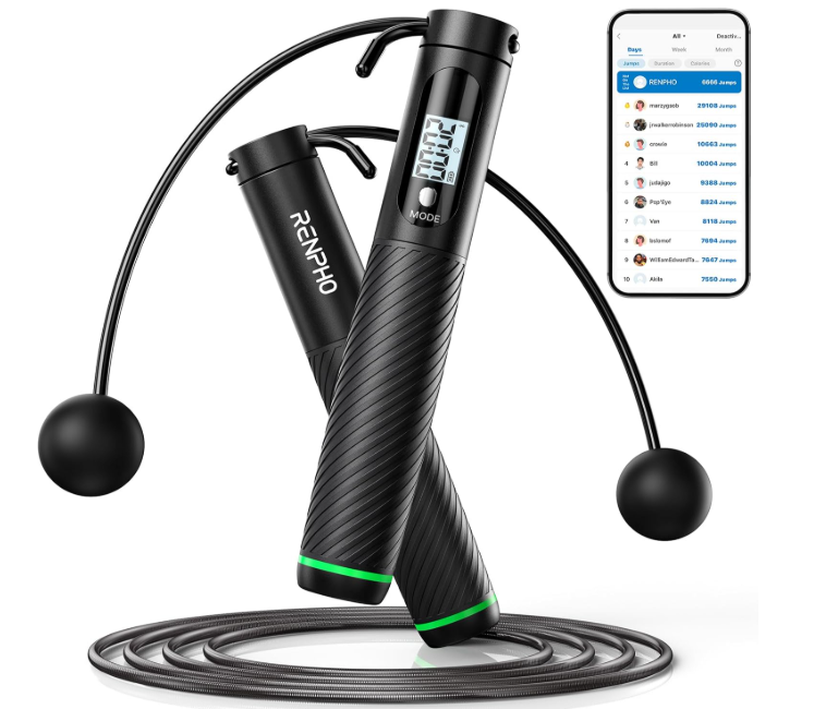 RENPHO Cordless Jump Rope, Weighted Jump Rope with Counter, Jump Ropes for Fitness, Smart Skipping Rope for Crossfit, Gym, Burn Calorie, APP Data Analysis, at-Home-Workout for Women Men Adult Kids