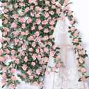 Aneco 8 Pack 64 FT Pink Flower Artificial Rose Vines Roses Fake Vine Flowers Plants Party Supplies for Holiday Wedding Garden Craft Art Decoration
