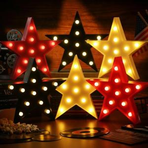 VIHOSE 6 Pcs Marquee Star Lights LED Star Signs Light up Movie Theater Decor Battery Operated Night Light for Gifts Birthday Party Home Movie Decor (Red,Black,Warm)