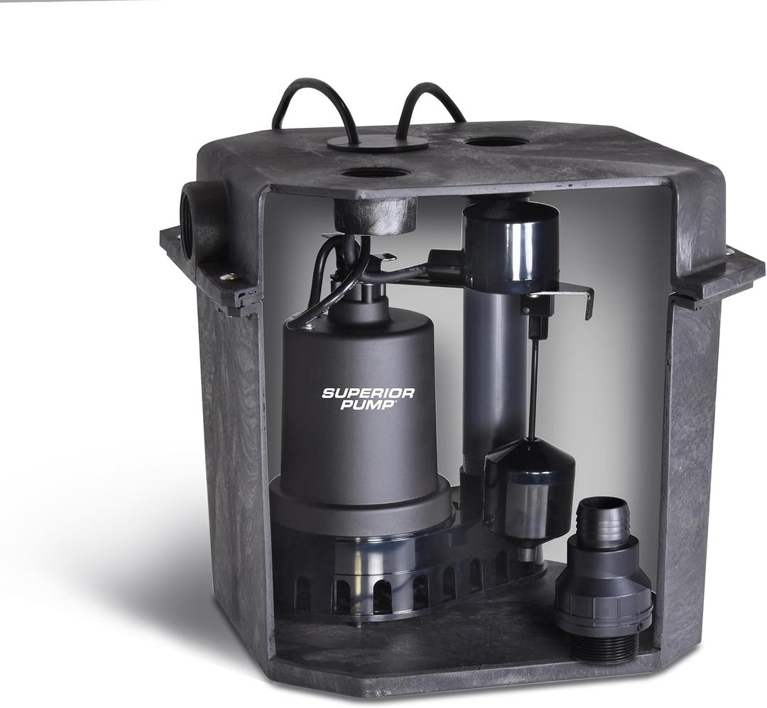 Superior Pump 92072-U 1/3 HP Remote Sink Drain Pump System, Black