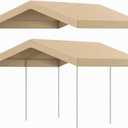 10 x 20 ft Canopy Replacement Cover for Carport, Heavy Duty Waterproof & UV Protected Garage Top Tent Shelter Tarp, Tear-Resistant Car Shed Tarpaulin Cover with Ball Bungees (Cover Only) Beige