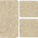 Bathroom Rugs Sets 3 Piece, Luxury Microfiber Extra Soft Bath Rugs Set, Absorbent Water Shaggy Bath Mats, Non-Slip TPR Backing, Machine Washable, Bath Mats for Bathroom, Tub and Shower, Beige (20"x32"+16"x24"+ U Shape20"x 20")