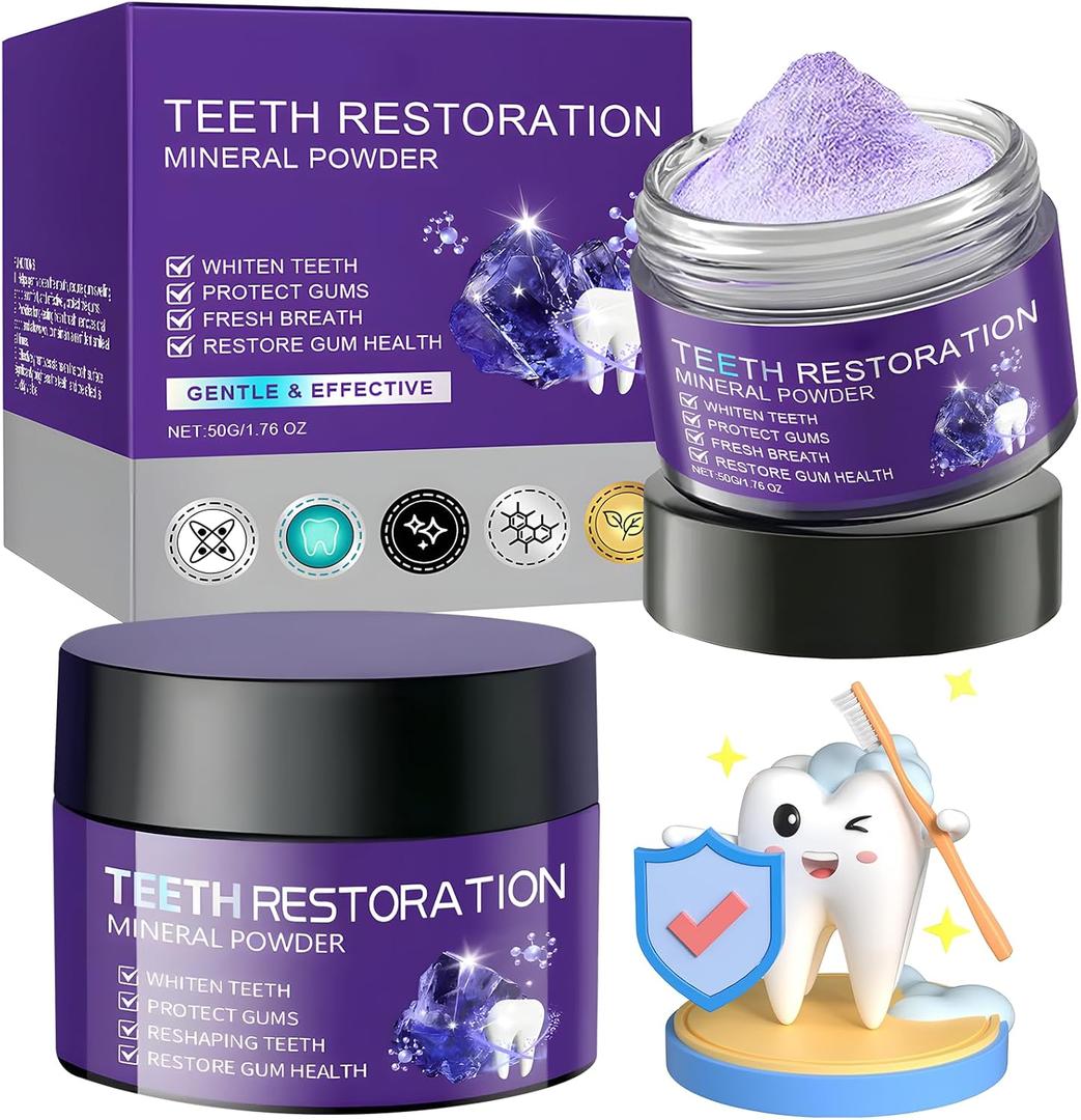 2PCS Teeth Restoration Mineral Powder, Mineral Tooth Powder, Teeth Whitening Mineral Powder, Effective in Strengthening Teeth and Gums, Dental Restoration Mineral Powder, Fresh Breath for Daily Use 50g