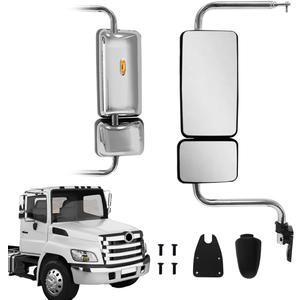 Black Door Mirror with Signal Light Power Heated Adjustable Mirrors fit for 2011+ Hino 238 258 268 338 Semi Trucks (Chrome, Left)