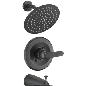 8" Rain Shower Faucet Compatible with Delta 13/14 Series Tub Trim Kit, High Pressure Round Rain Shower Head& Handle Set System, Matte Black (Valve& Catridge Not Inclued)