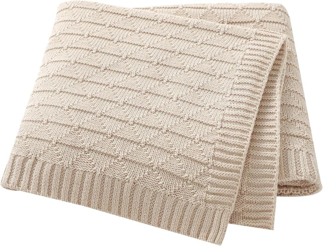Baby Receiving Blanket for Boys Girls Knit Neutral Swaddle Blankets Soft Lightweight Crib Stroller Blankets for Newborn Infant Toddlers Beige 30 x 40 Inch