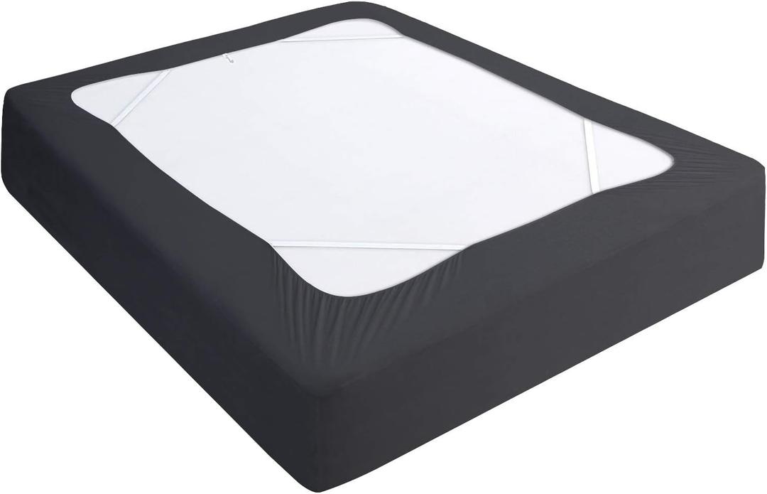 Box Spring Cover Full Size, Elastic Fabric Wrap Around 4 Sides Bed Skirt, Sleek Alternative for Bed Skirts for Hotel/Home, Fits Box Springs up to 13, Black