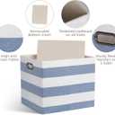 13x15x13 Storage Cube Bins, Foldable Storage Cubes, Fabric Organizer Basket Bin, Striped Containers Decorative Storage Boxes for Shelves Wardrobe Closet Home Office, 4 Pack, Blue/White