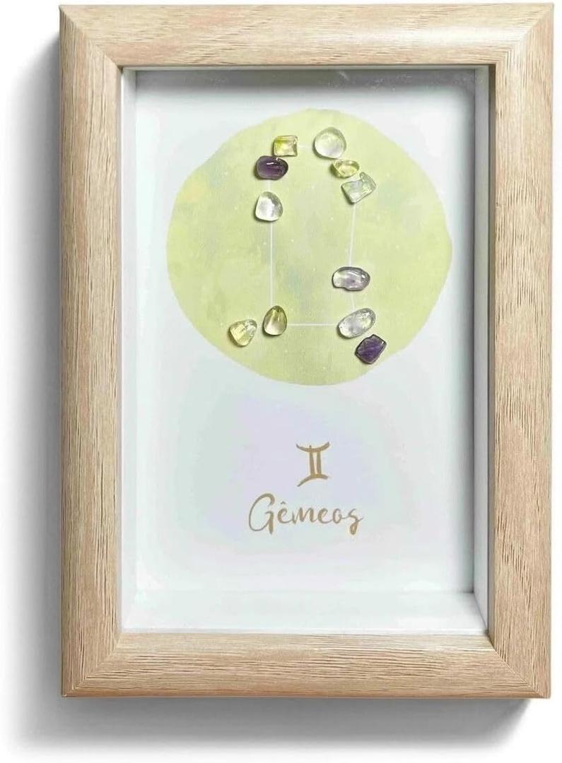 Gemini Unique Astrology Gift, Zodiac Sign Decor Gifts, Natural Crystal Zodiac Painting for Wall Art, Desk Decor, Home Decor, Easter Decor, May June Birthday Gifts for Women, Friend