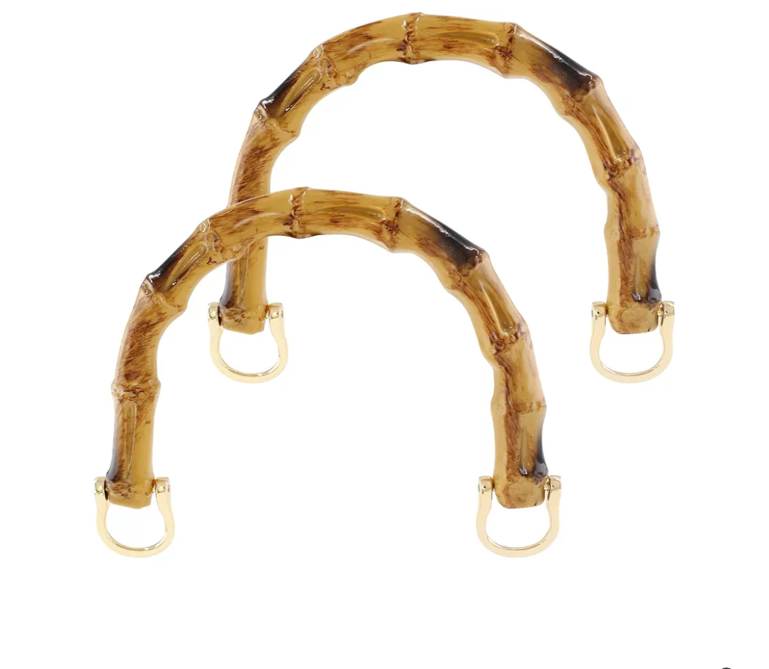 Piutouyar 4pcs U-Shaped Handbag Handles Bamboo Purses Handles Imitation Bamboo Handle Replacement Resin Purse Handbag Handles for Bag Making with Gold Metal Buckle, Brown Color
