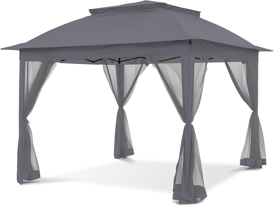 COOS BAY 11x11 Pop-Up Instant Gazebo Tent with Mosquito Netting Outdoor Canopy Shelter with 121 Square Feet of Shade (Dark Gray)